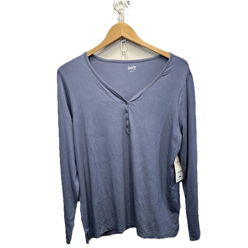 Duluth Trading Co Womens Lg Dang Soft Henley Top Long Sleeve Blue NWT Gorpcore